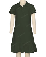 Puff Sleeve Ruffle Hem Polo Dress