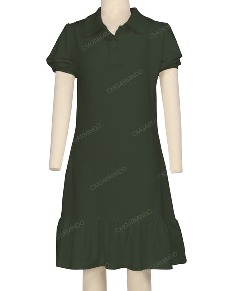 Puff Sleeve Ruffle Hem Polo Dress
