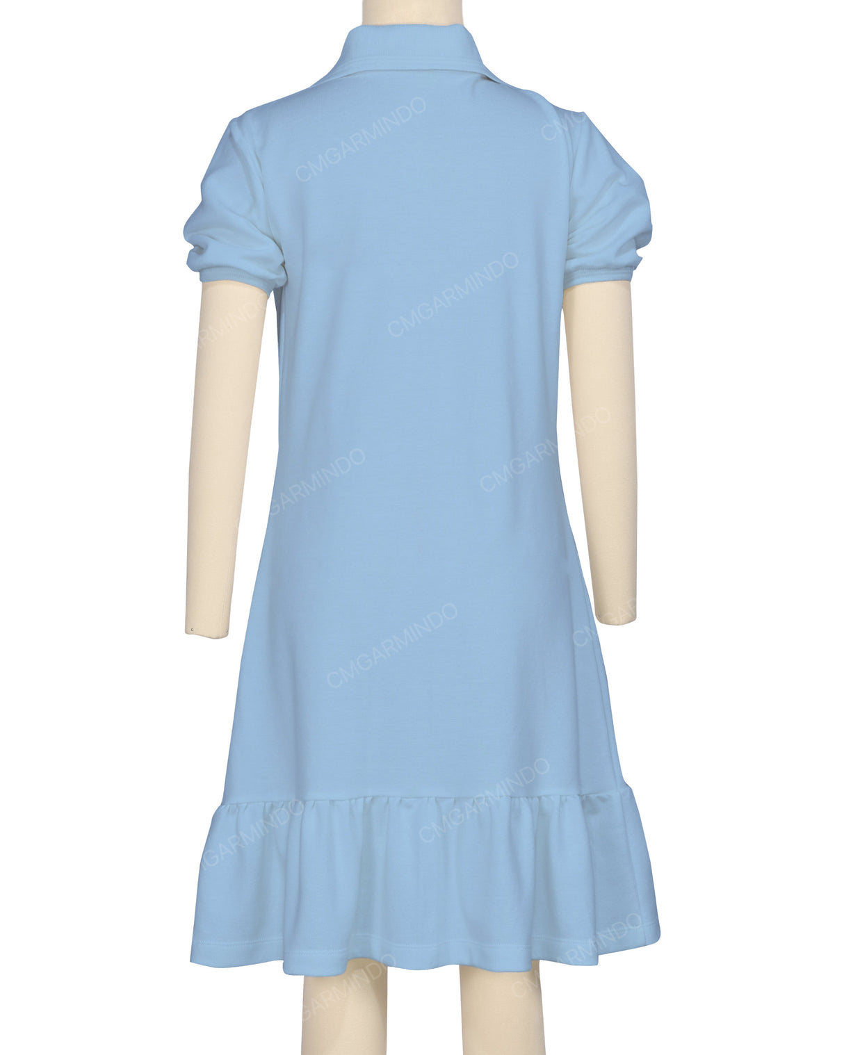 Puff Sleeve Ruffle Hem Polo Dress