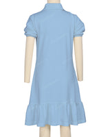 Puff Sleeve Ruffle Hem Polo Dress