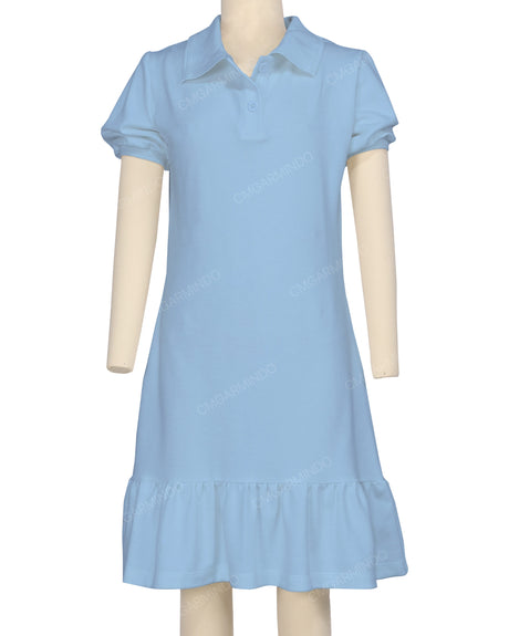 Puff Sleeve Ruffle Hem Polo Dress
