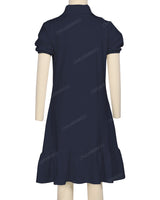 Puff Sleeve Ruffle Hem Polo Dress