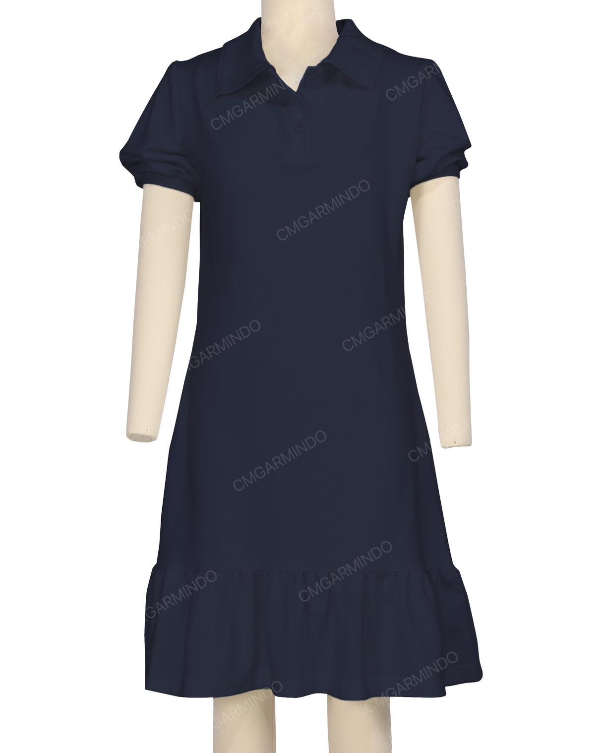 Puff Sleeve Ruffle Hem Polo Dress