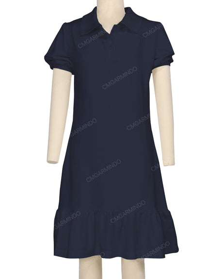 Puff Sleeve Ruffle Hem Polo Dress