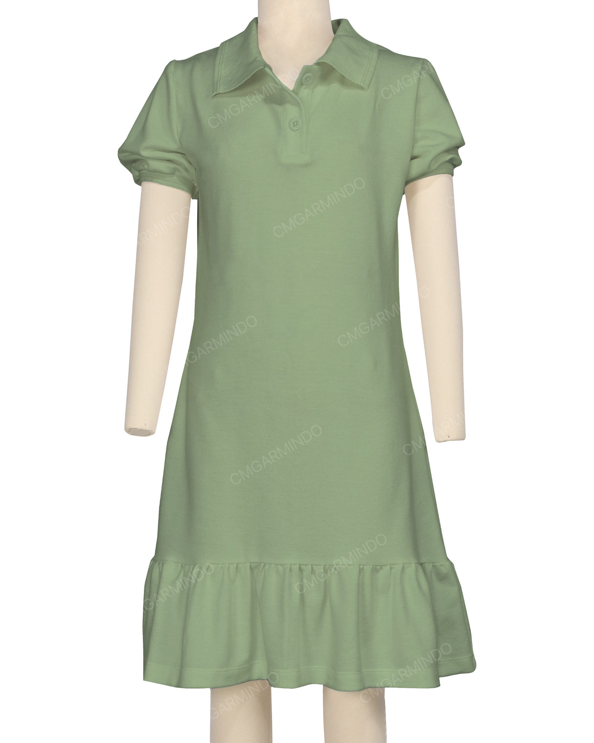 Puff Sleeve Ruffle Hem Polo Dress