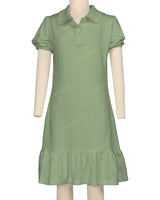 Puff Sleeve Ruffle Hem Polo Dress