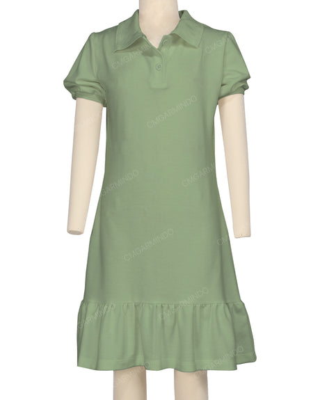 Puff Sleeve Ruffle Hem Polo Dress