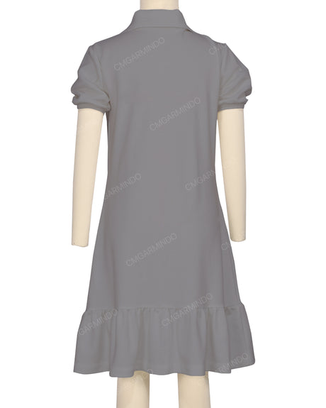 Puff Sleeve Ruffle Hem Polo Dress