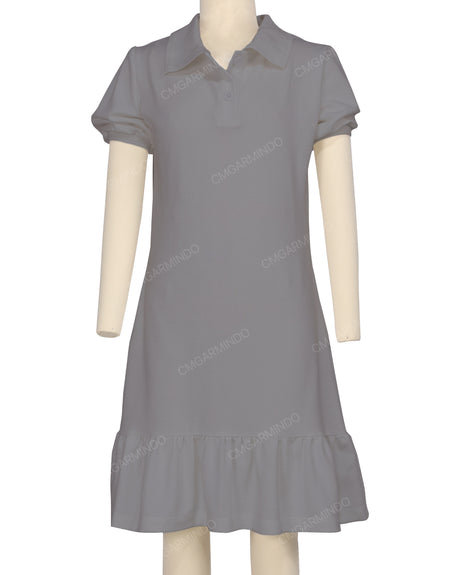 Puff Sleeve Ruffle Hem Polo Dress
