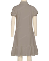 Puff Sleeve Ruffle Hem Polo Dress