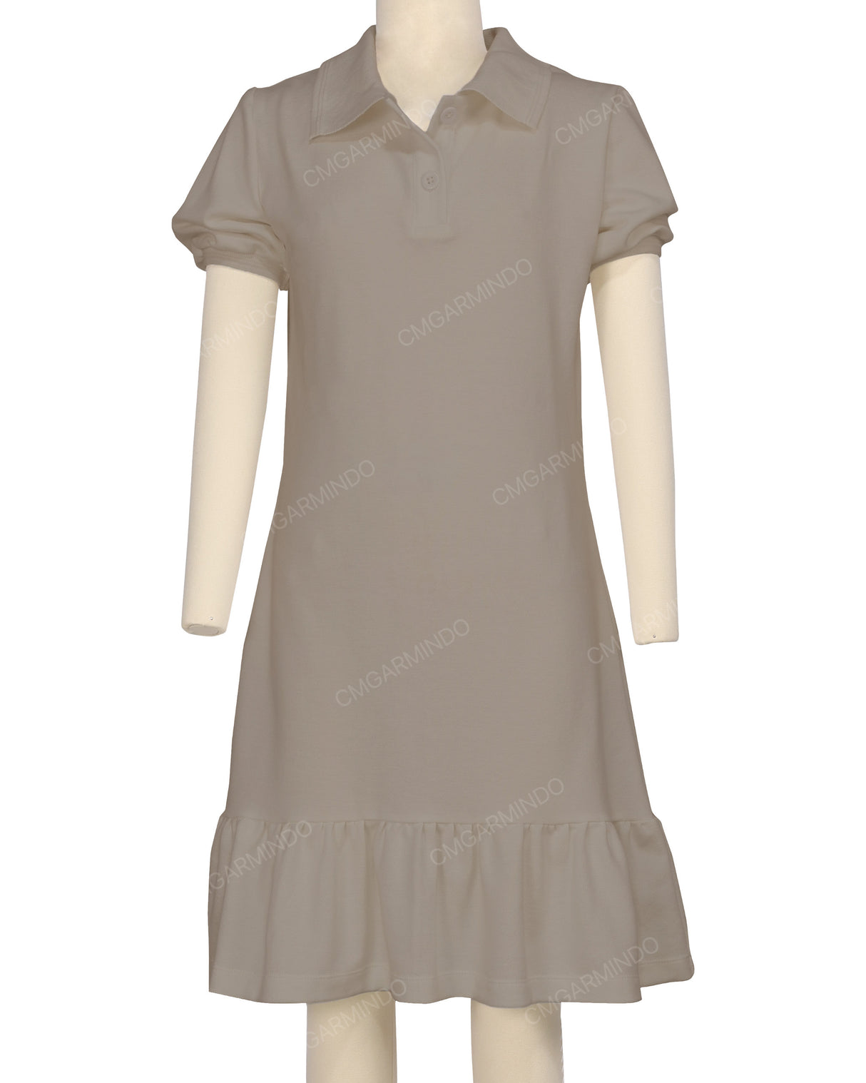 Puff Sleeve Ruffle Hem Polo Dress