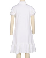 Puff Sleeve Ruffle Hem Polo Dress