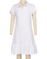 Puff Sleeve Ruffle Hem Polo Dress