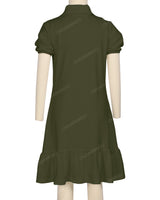Puff Sleeve Ruffle Hem Polo Dress