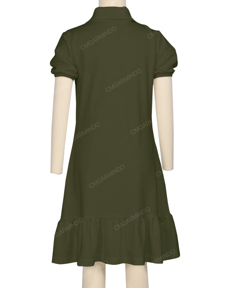 Puff Sleeve Ruffle Hem Polo Dress