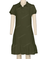 Puff Sleeve Ruffle Hem Polo Dress