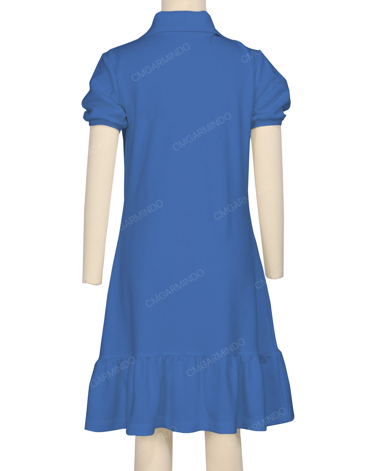 Puff Sleeve Ruffle Hem Polo Dress