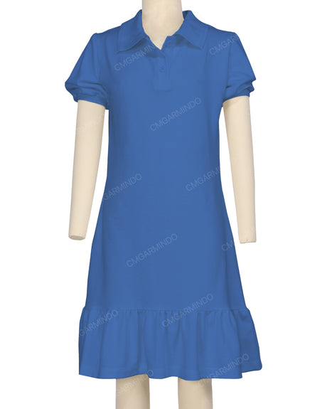 Puff Sleeve Ruffle Hem Polo Dress