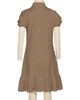 Puff Sleeve Ruffle Hem Polo Dress