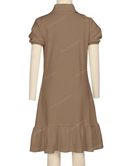 Puff Sleeve Ruffle Hem Polo Dress