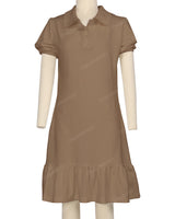 Puff Sleeve Ruffle Hem Polo Dress