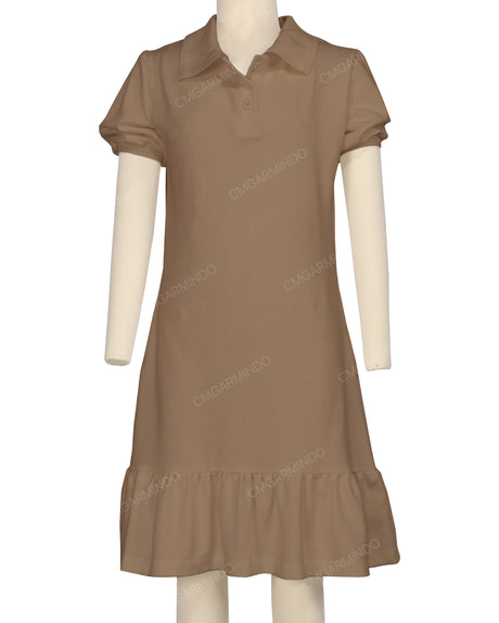 Puff Sleeve Ruffle Hem Polo Dress