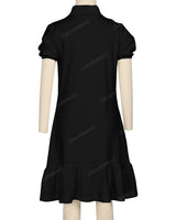 Puff Sleeve Ruffle Hem Polo Dress