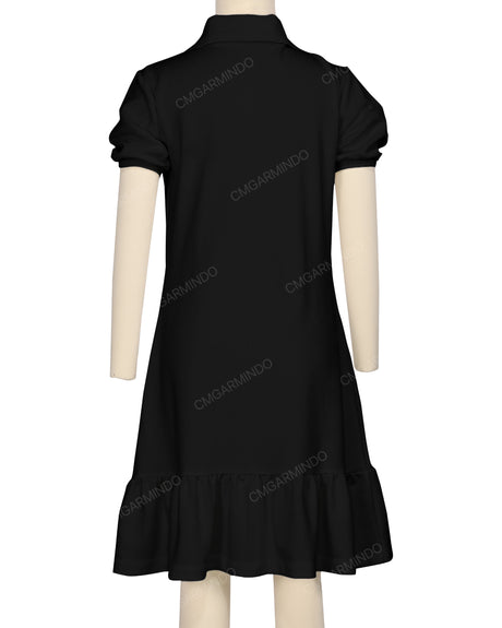 Puff Sleeve Ruffle Hem Polo Dress