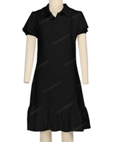 Puff Sleeve Ruffle Hem Polo Dress