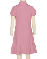 Puff Sleeve Ruffle Hem Polo Dress