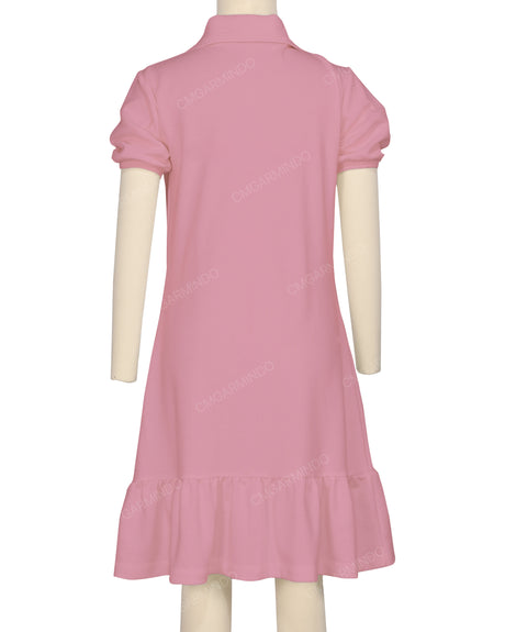 Puff Sleeve Ruffle Hem Polo Dress