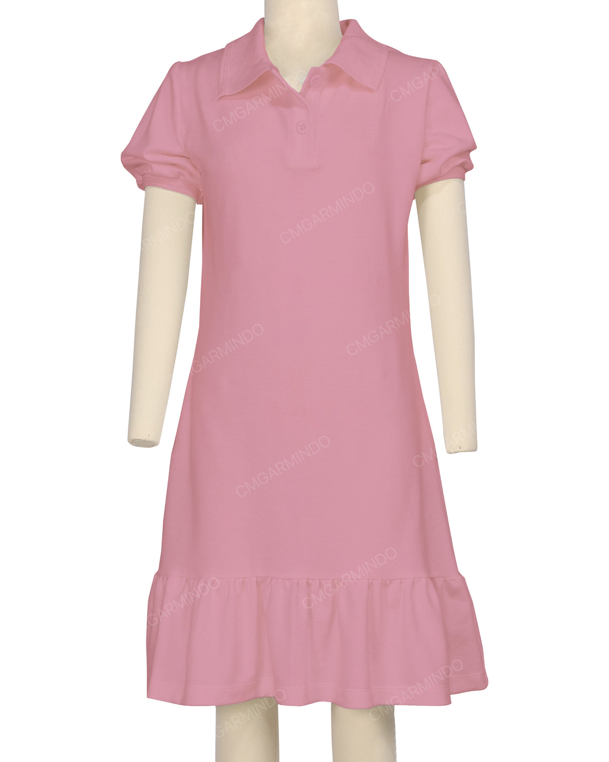 Puff Sleeve Ruffle Hem Polo Dress