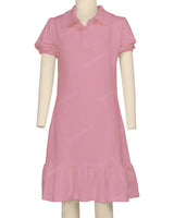 Puff Sleeve Ruffle Hem Polo Dress