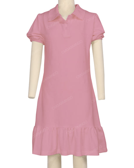 Puff Sleeve Ruffle Hem Polo Dress