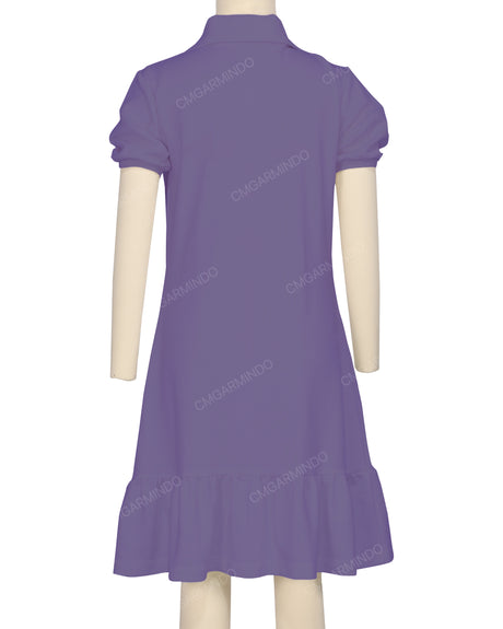 Puff Sleeve Ruffle Hem Polo Dress