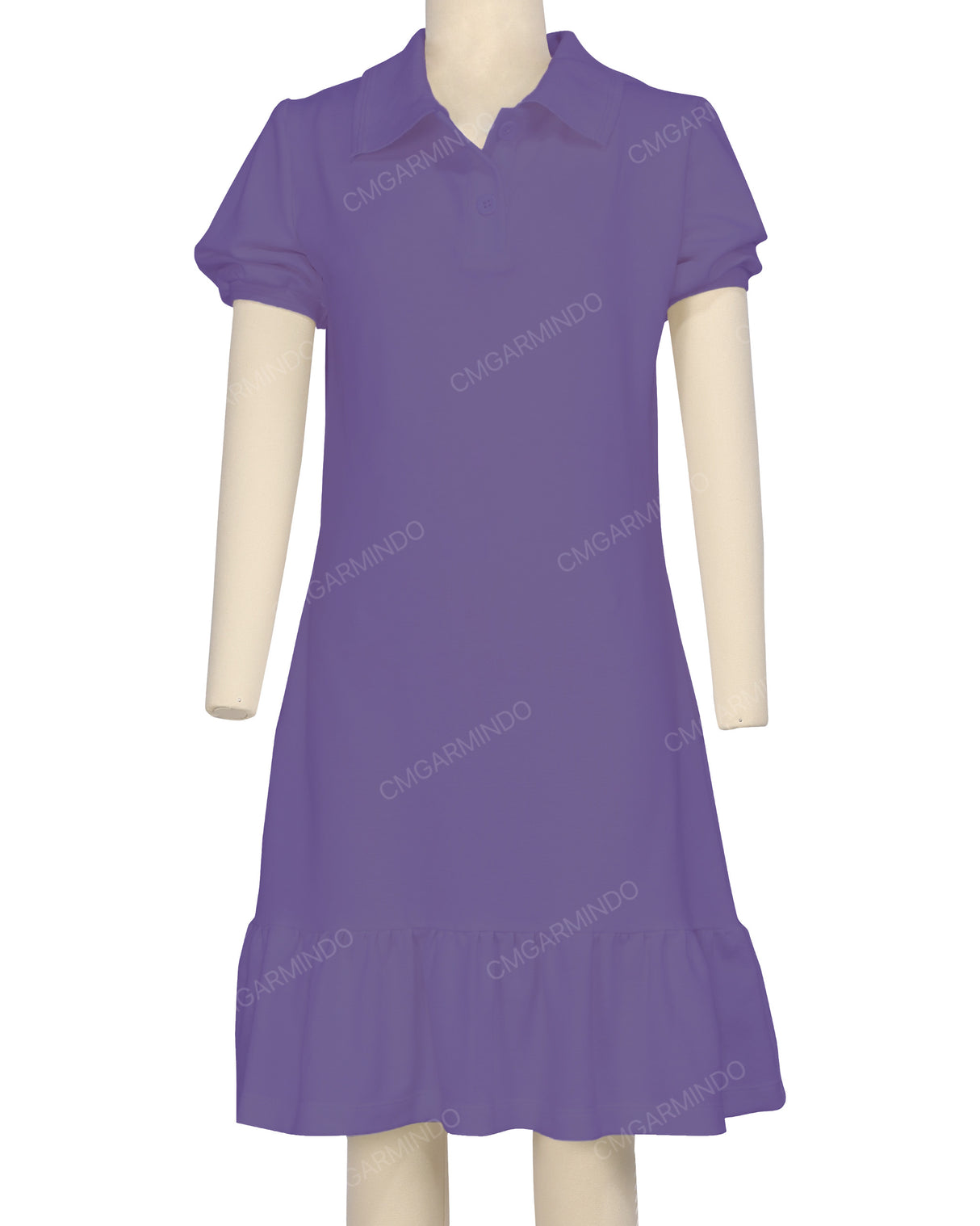 Puff Sleeve Ruffle Hem Polo Dress