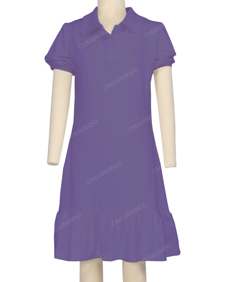 Puff Sleeve Ruffle Hem Polo Dress