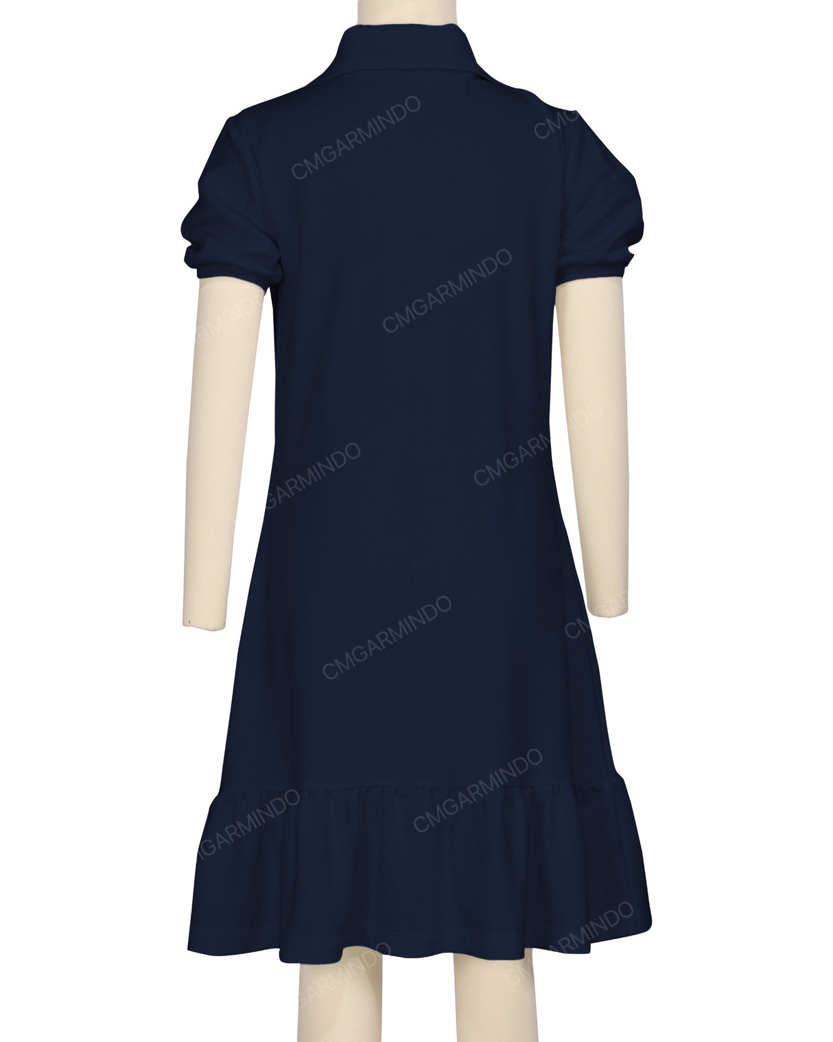 Puff Sleeve Ruffle Hem Polo Dress