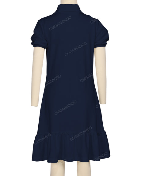 Puff Sleeve Ruffle Hem Polo Dress