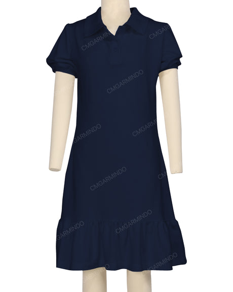 Puff Sleeve Ruffle Hem Polo Dress
