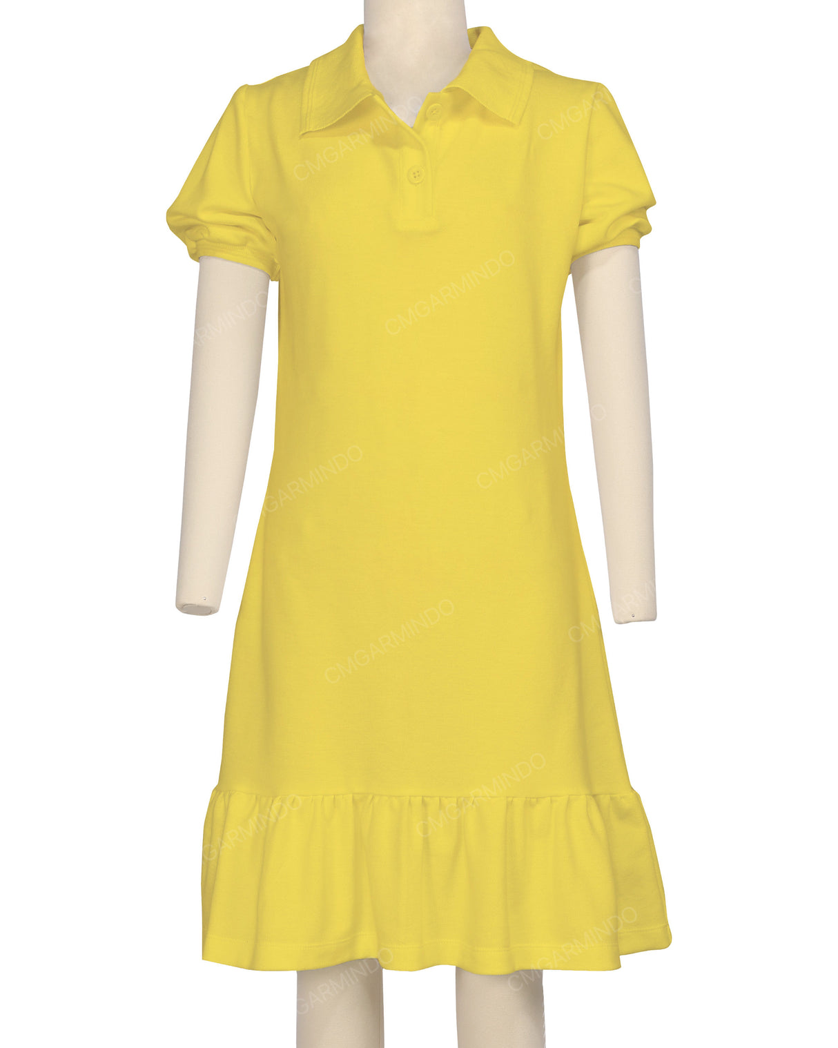 Puff Sleeve Ruffle Hem Polo Dress