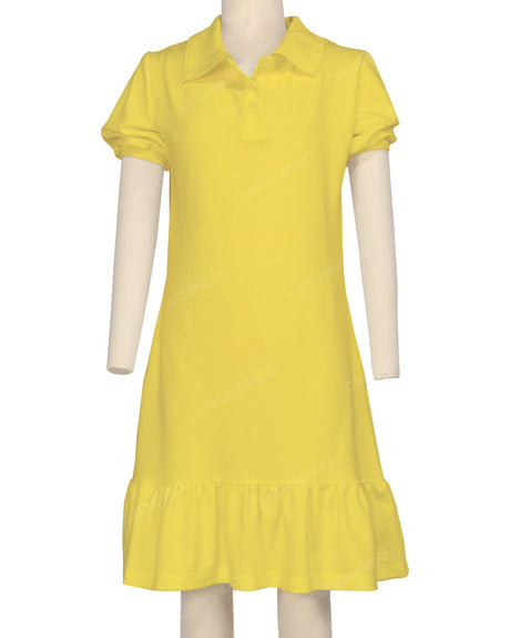 Puff Sleeve Ruffle Hem Polo Dress