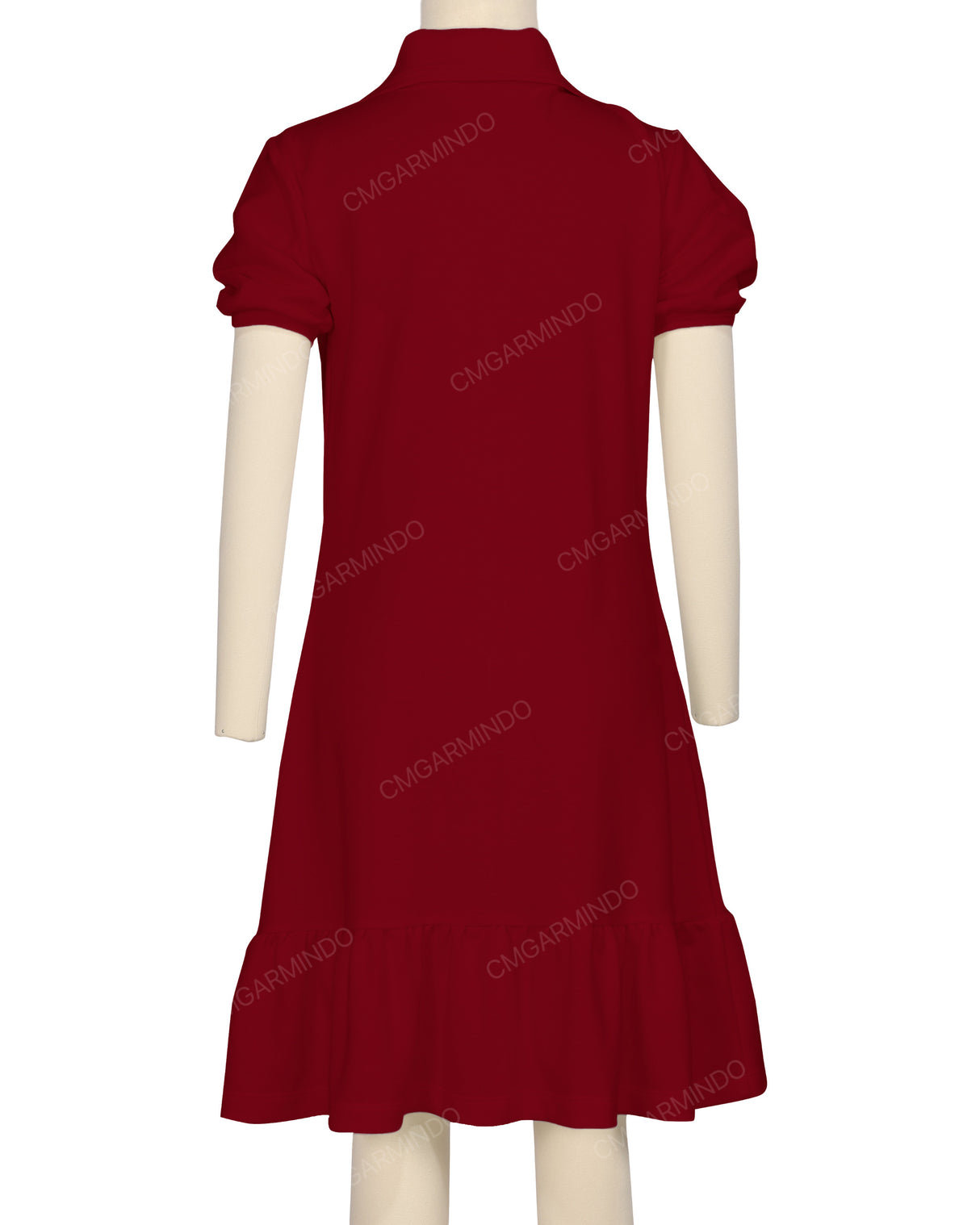 Puff Sleeve Ruffle Hem Polo Dress