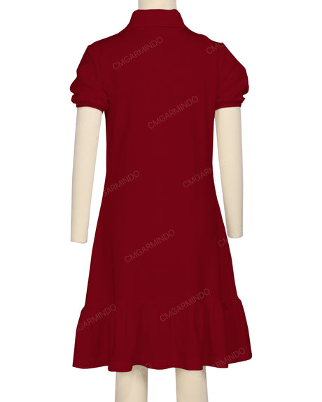 Puff Sleeve Ruffle Hem Polo Dress
