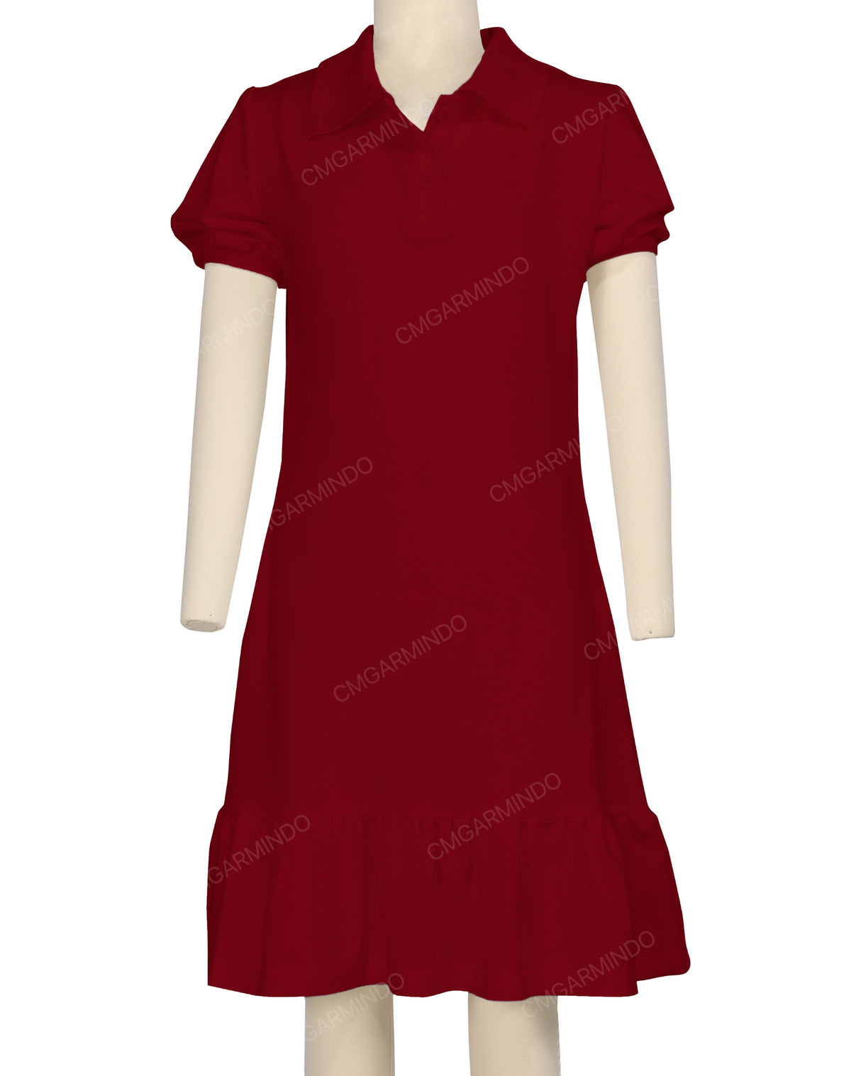 Puff Sleeve Ruffle Hem Polo Dress