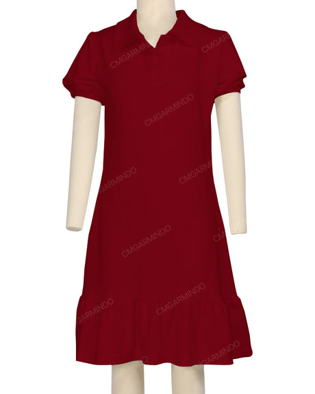 Puff Sleeve Ruffle Hem Polo Dress