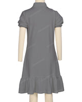 Puff Sleeve Ruffle Hem Polo Dress