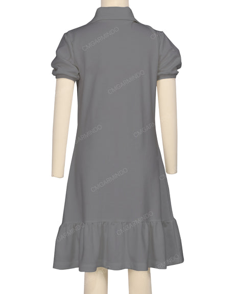 Puff Sleeve Ruffle Hem Polo Dress