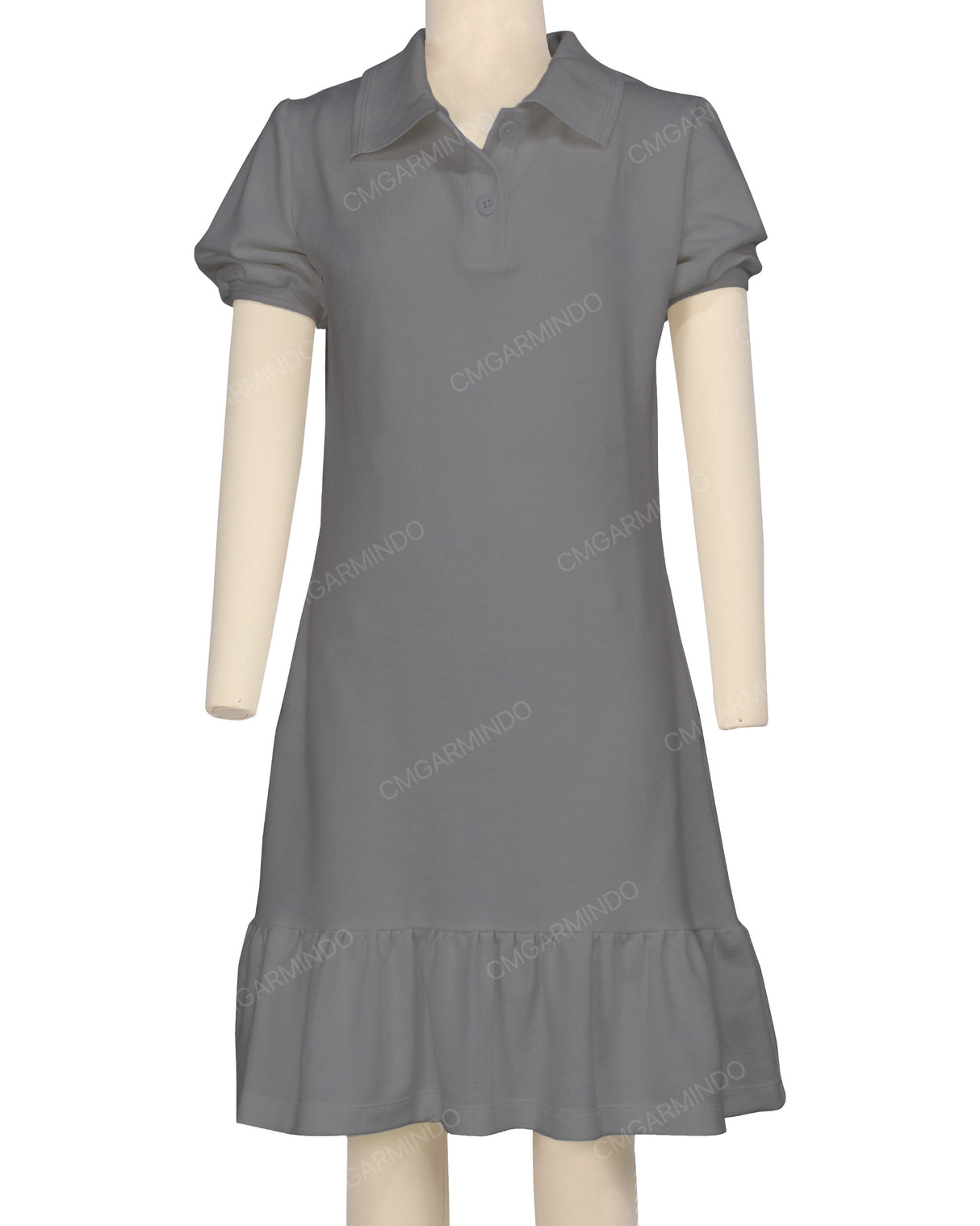 Puff Sleeve Ruffle Hem Polo Dress