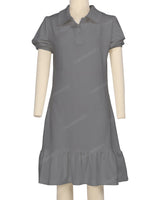 Puff Sleeve Ruffle Hem Polo Dress